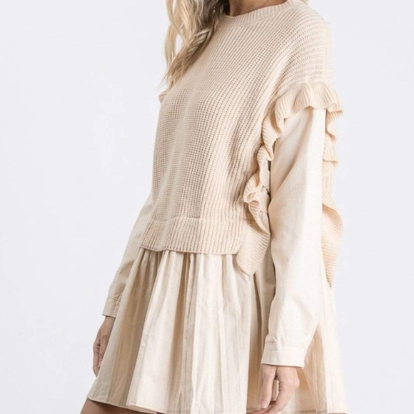 Cream Ruffle Sweater Dress - Picture 2 of 4